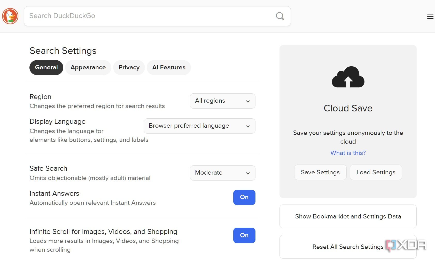 DuckDuckGo settings