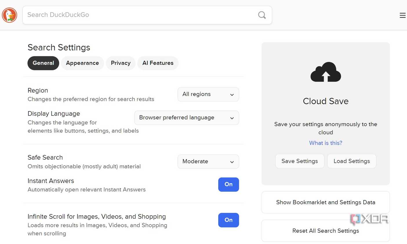 DuckDuckGo settings