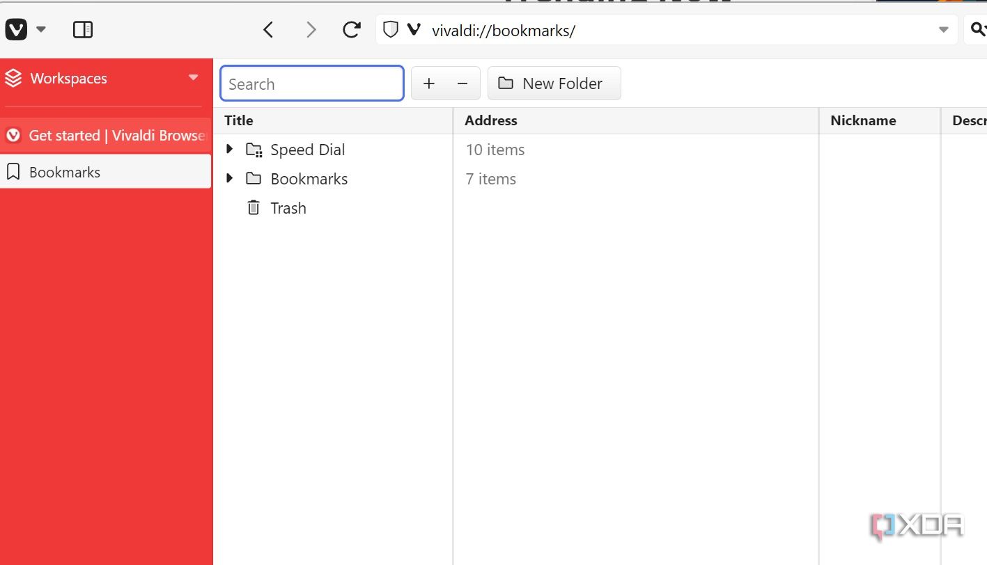 Vivaldi bookmarks