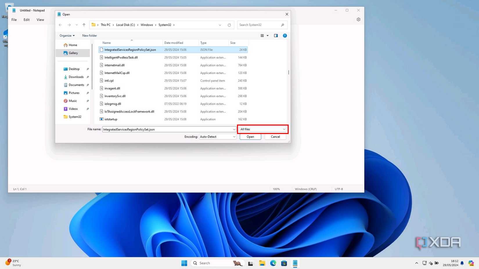 Screenshot of the Open with dialog for Notepad