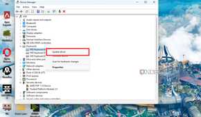 A screenshot showing the update driver option in Windows device manager.