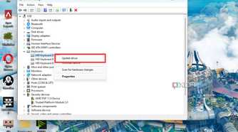 A screenshot showing the update driver option in Windows device manager.