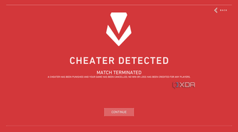 "Cheater detected, match terminated" screen in Valorant