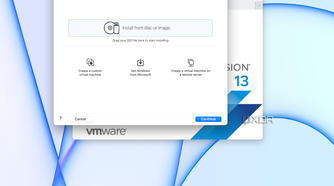 Selecting an installation source for VMware Fusion Pro 13.