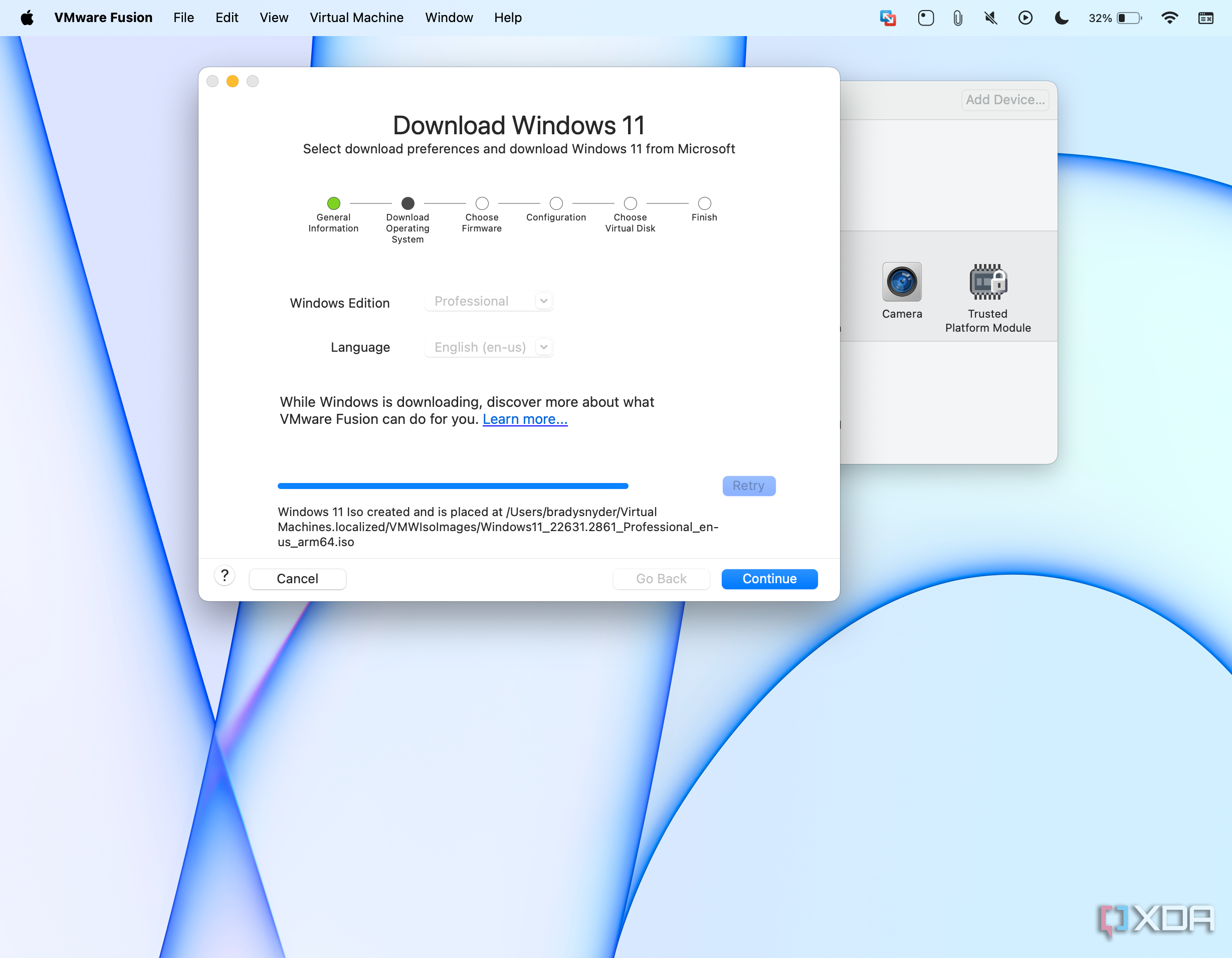 Downloading Windows 11 on VMware Fusion Pro 13.