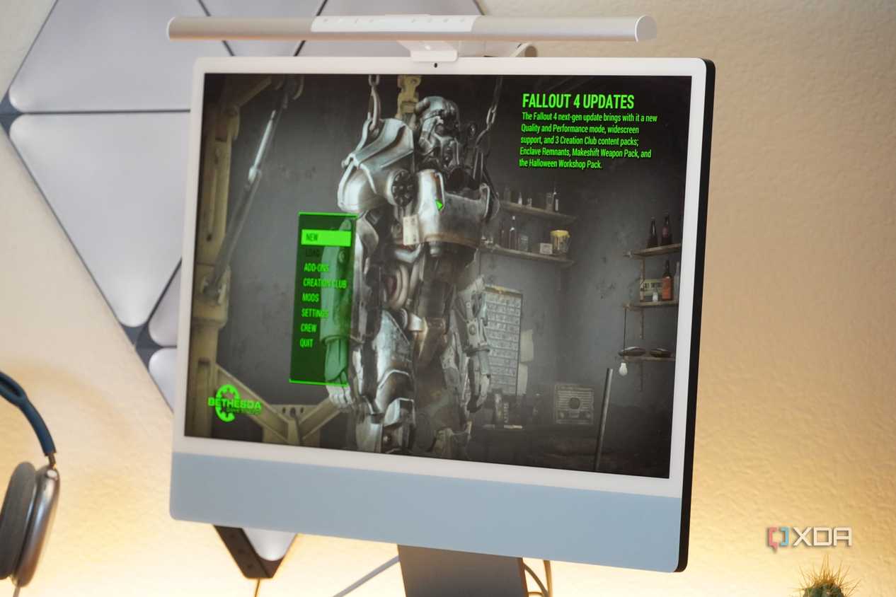 Fallout 4 start menu on an iMac using Whisky.