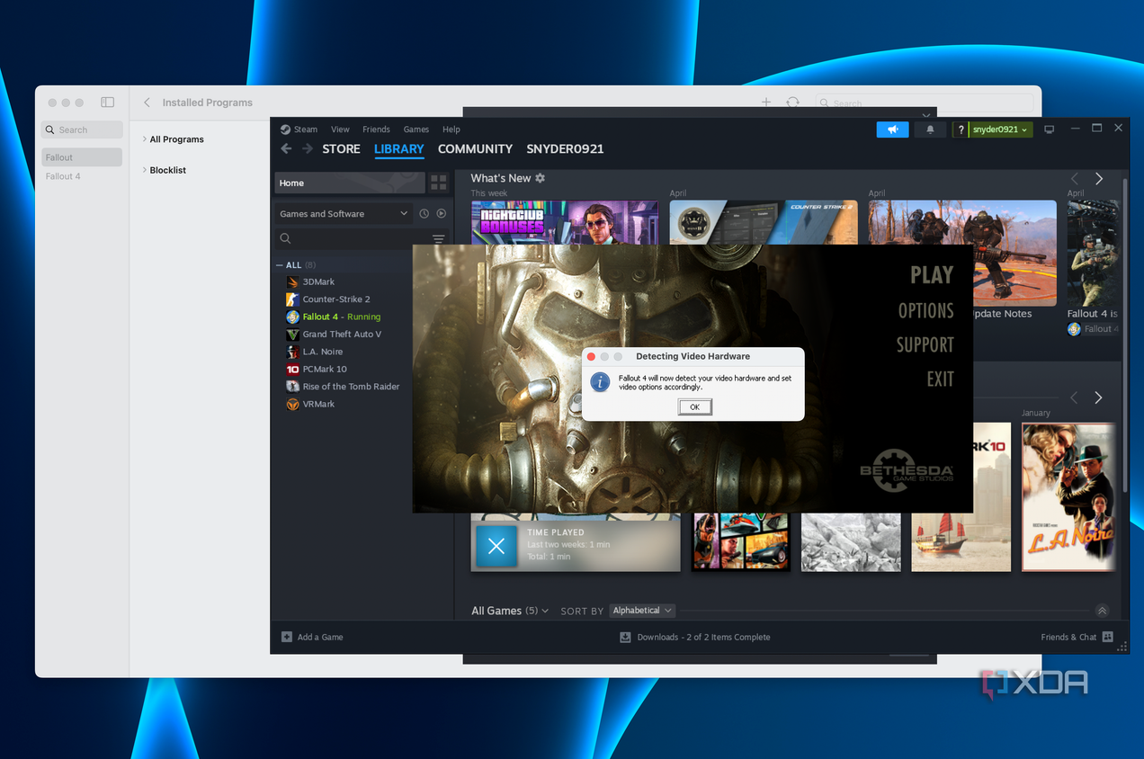 Launching Fallout 4 in the emulated version of Steam via Whisky.