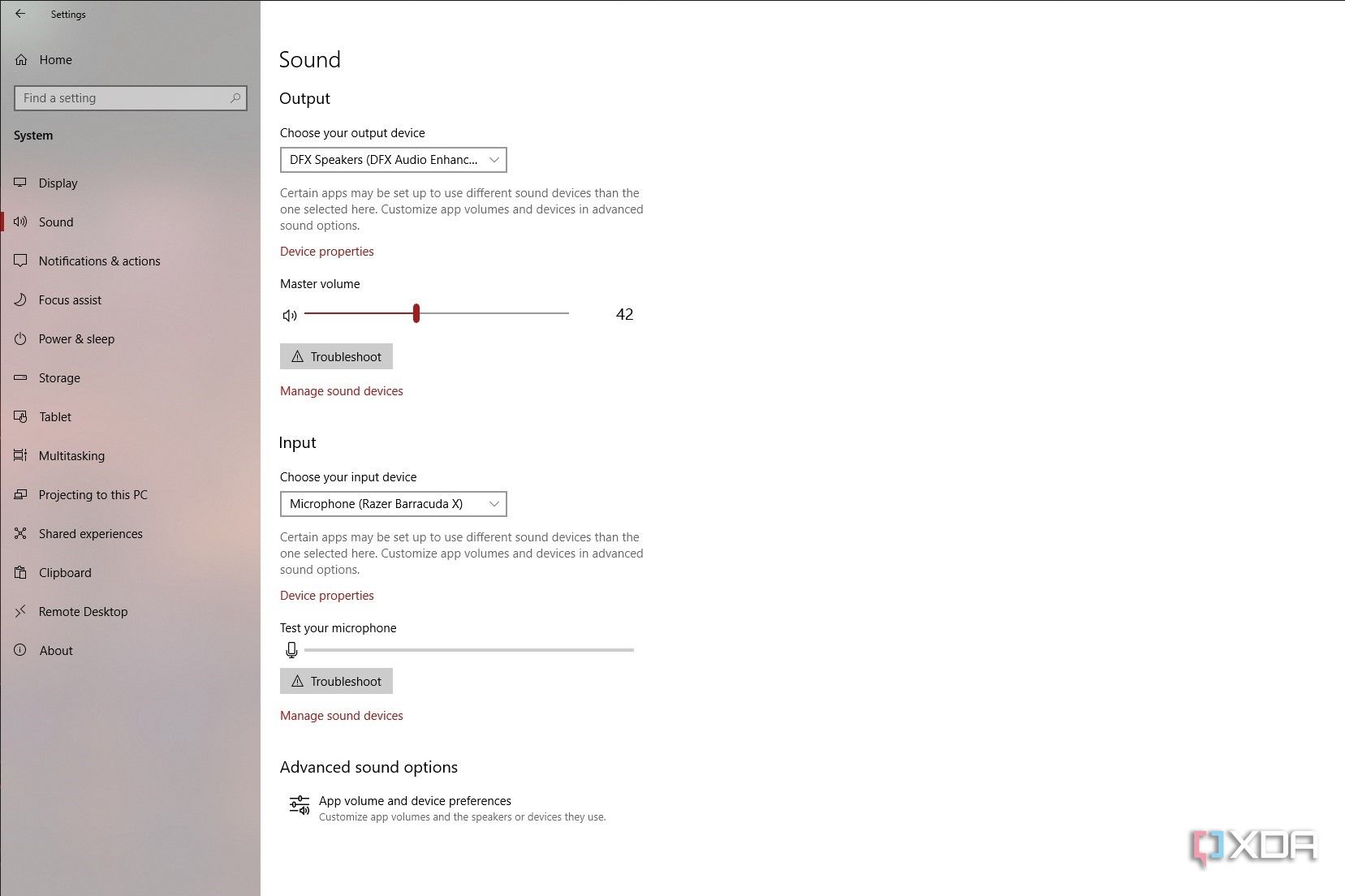 Screenshot of Windows 10 settings app