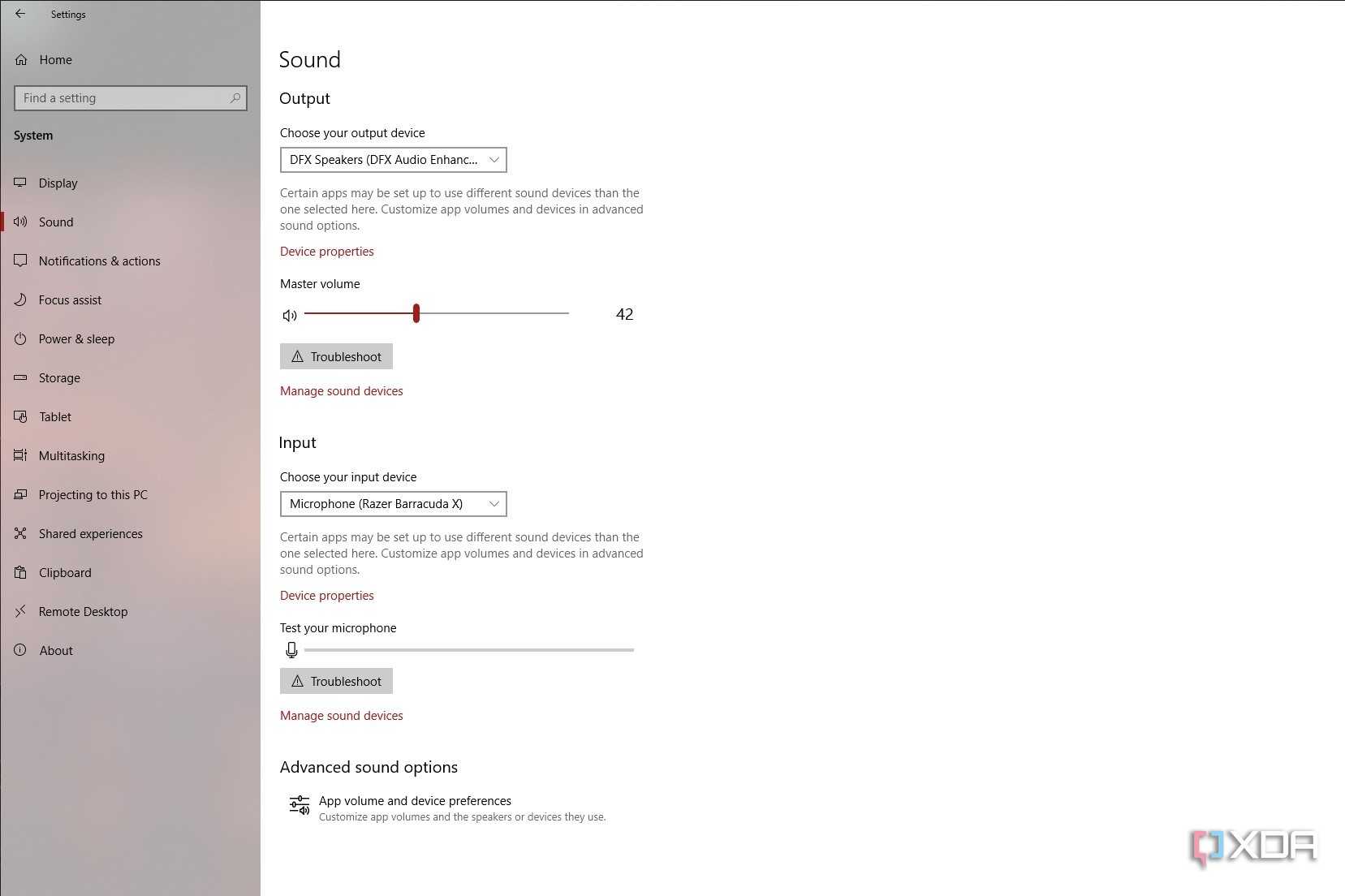 Screenshot of Windows 10 settings app