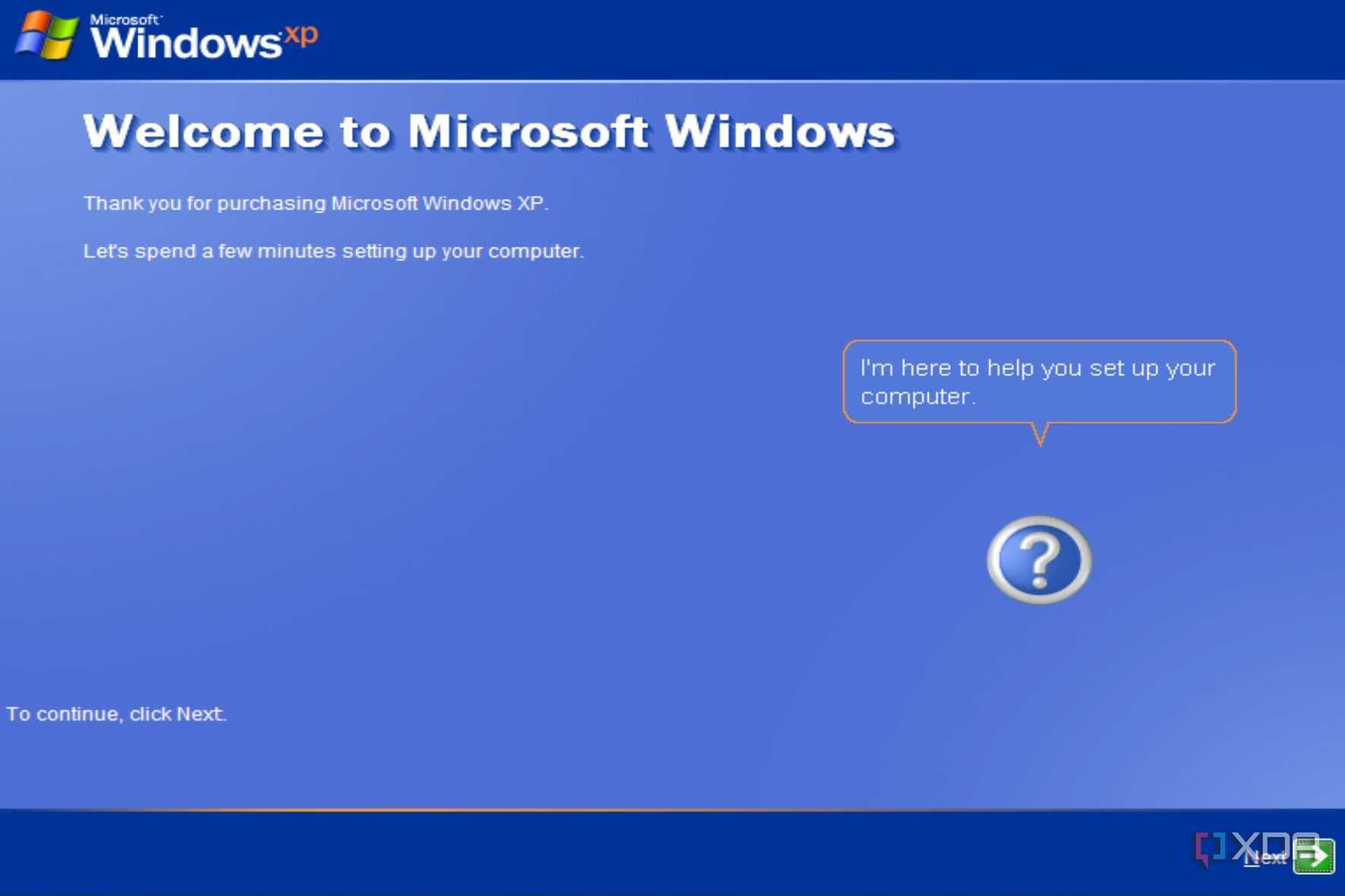 Screenshot of Windows XP first time setup