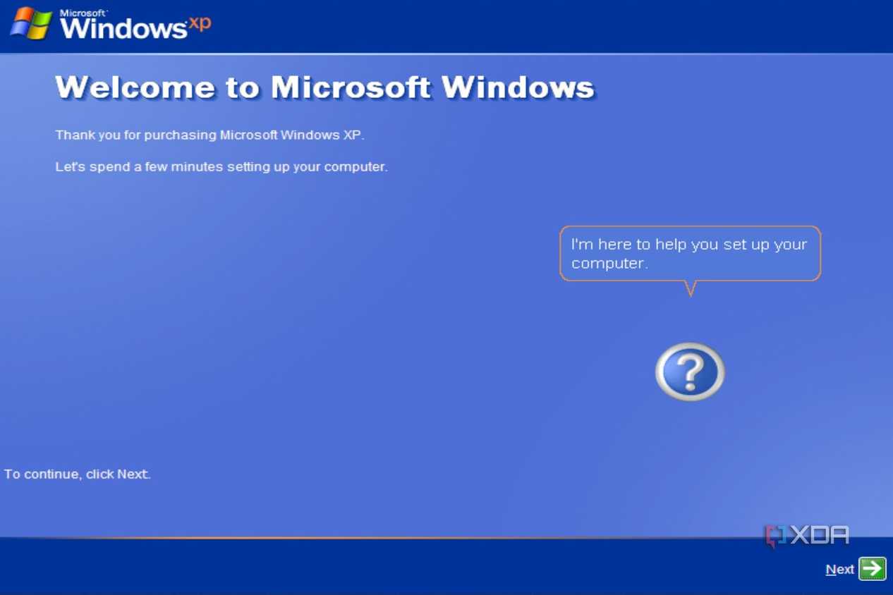 Screenshot of Windows XP first time setup