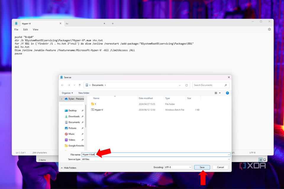 A .bat extension added to a file name in Notepad