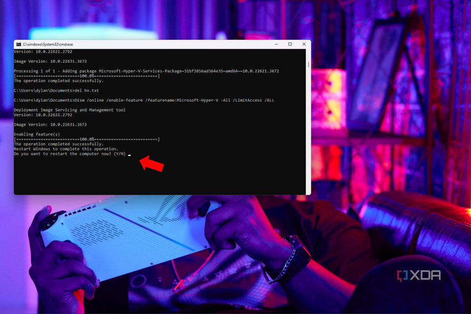 A Windows terminal with requesting the user to restart the PC