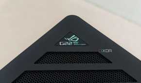 An image showing the close up of the G22 branding on the ROG G22CH SFF desktop.