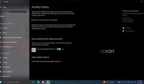 Screenshot of the activity history settings page on Windows 10
