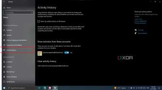 Screenshot of the activity history settings page on Windows 10
