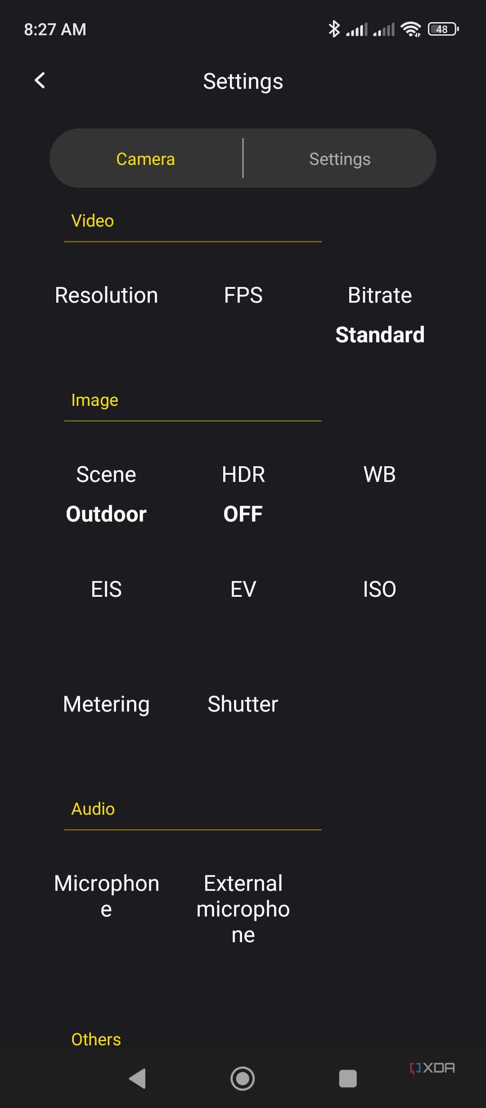 The Aicoco onAir app with the settings displayed