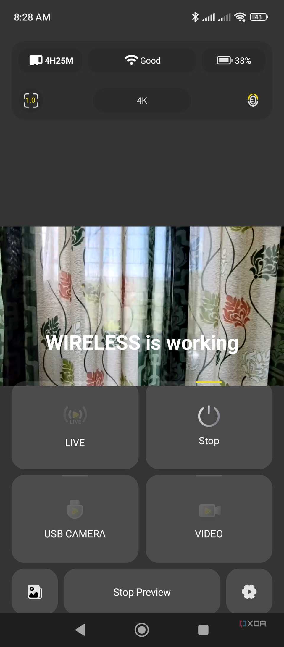The Aicoco onAir app with the Preview enabled