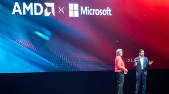 AMD x Microsoft on the screen, showing AMD's CEO and Microsoft