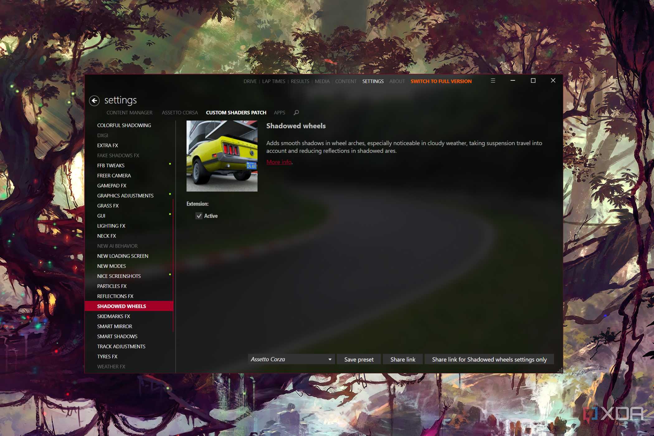 The Assetto Corsa Content Manager with the Shadowed Wheels tab open