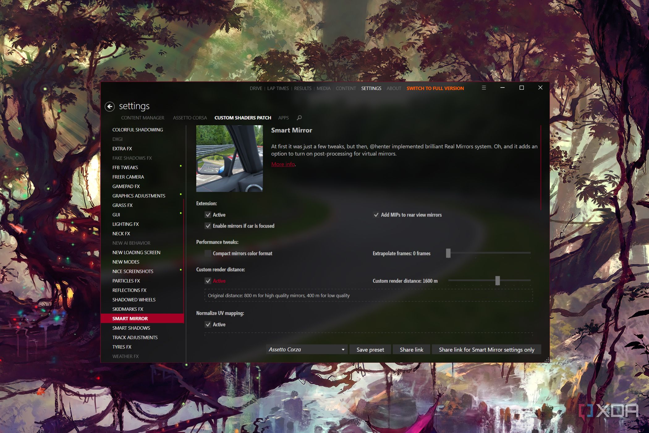 The Assetto Corsa Content Manager with the Smart Mirror tab open