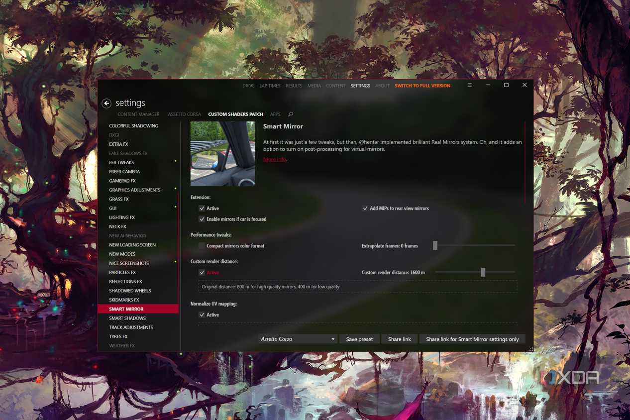 The Assetto Corsa Content Manager with the Smart Mirror tab open