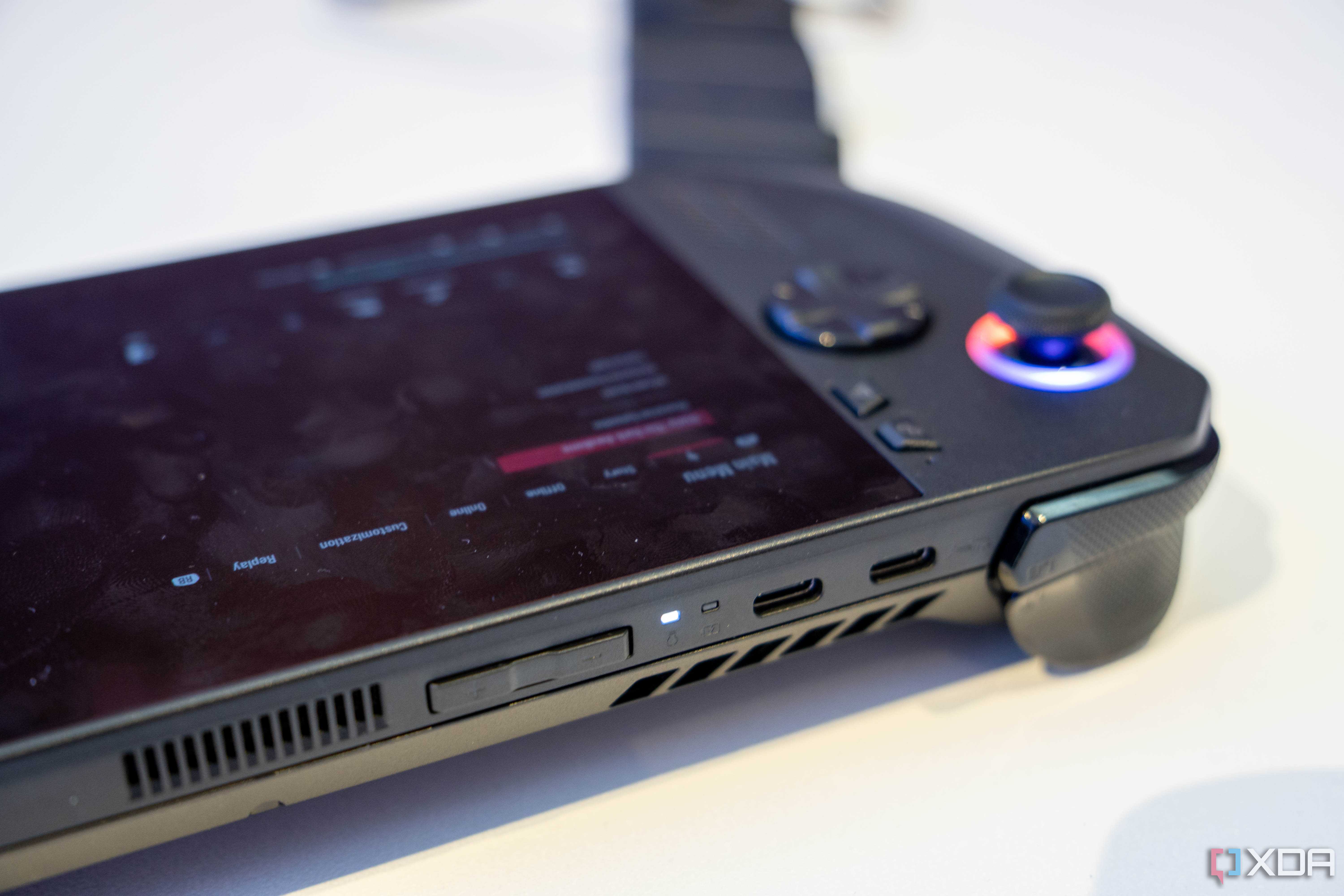 Closeu-up of the USB-C ports on the Asus ROG Ally X