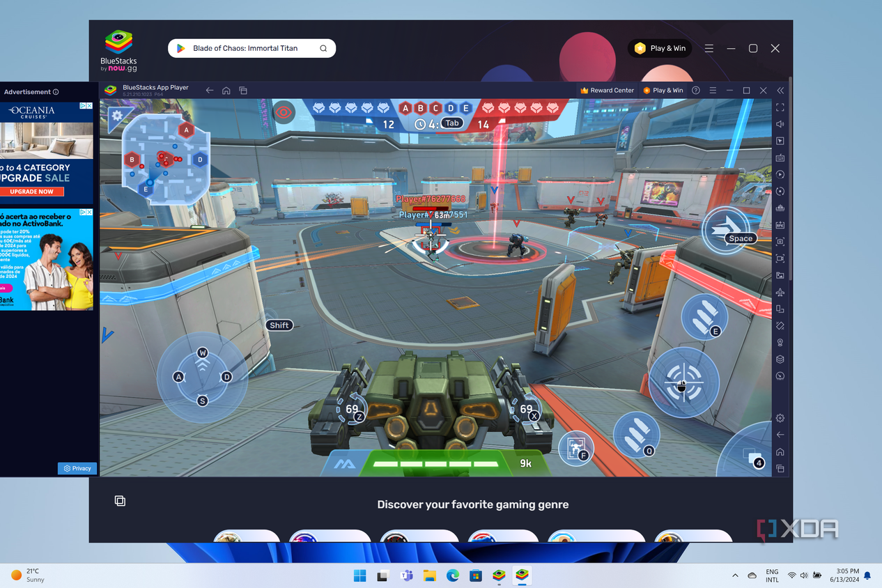 Screenshot of Mech Arena running inside Bluestacks 10