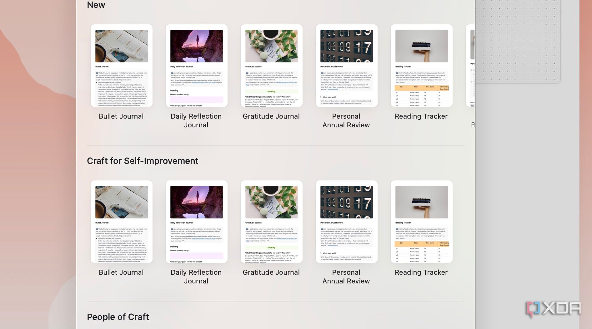 A screenshot showing crafts templates library