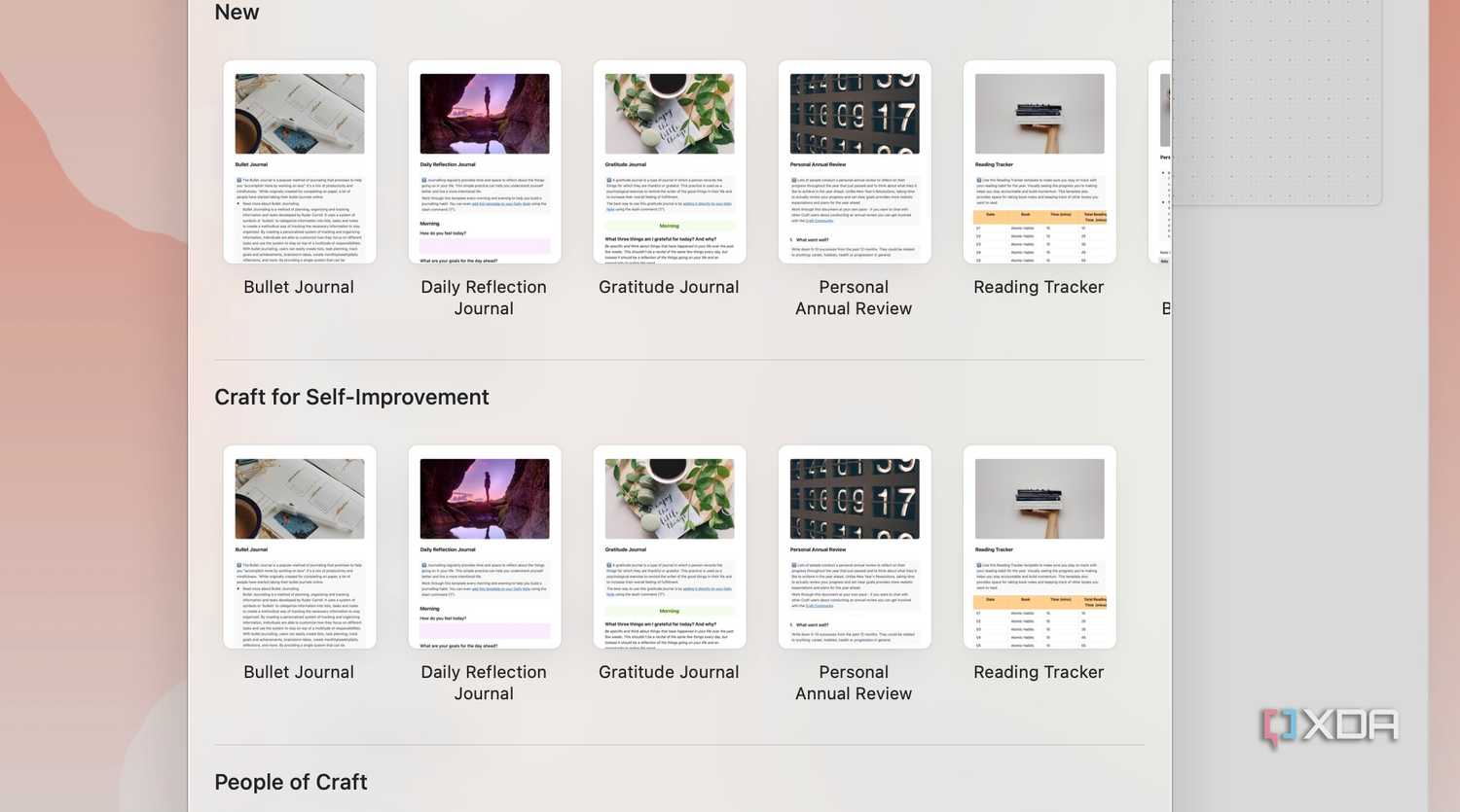 A screenshot showing crafts templates library
