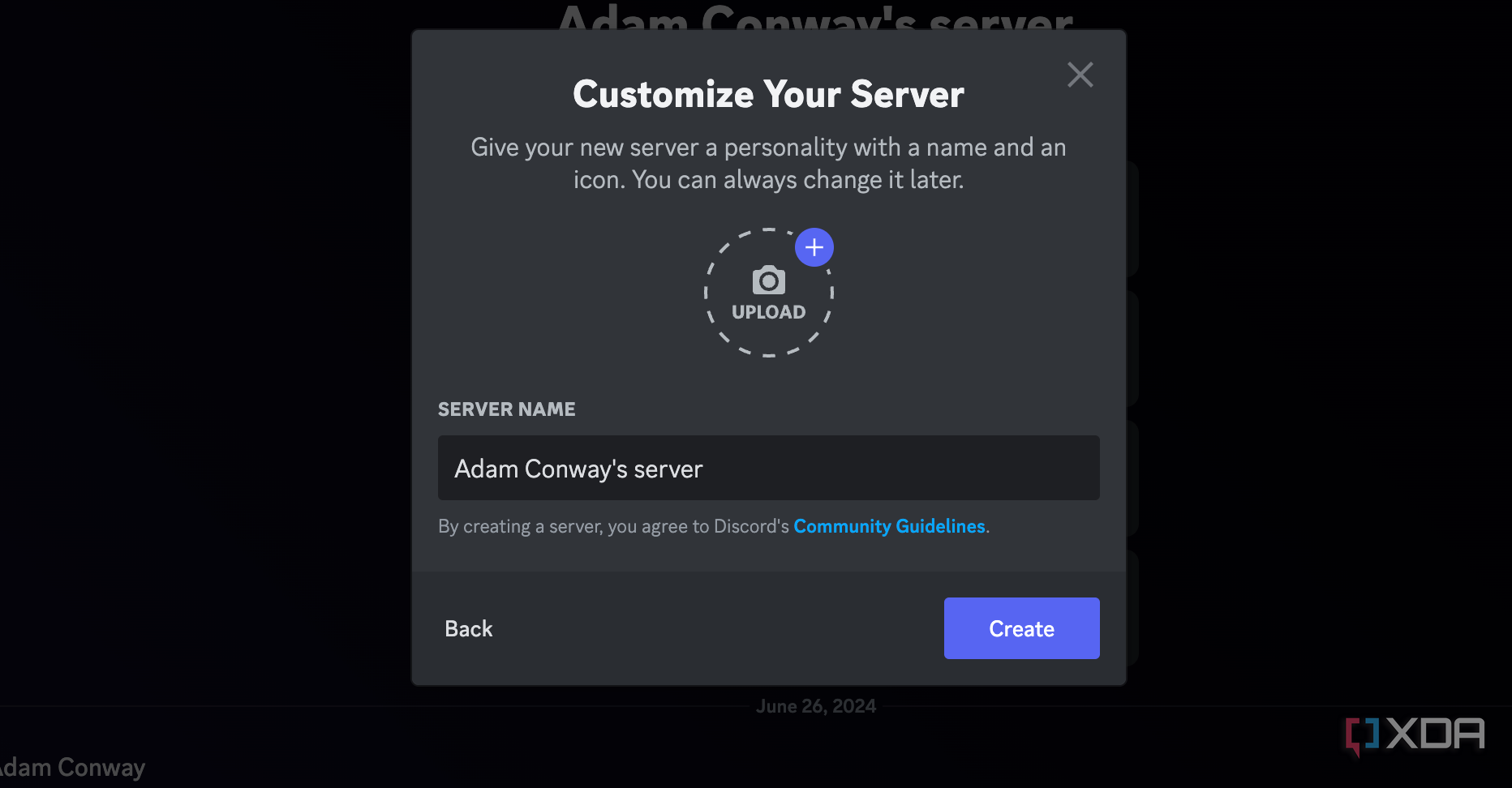 Creating a Discord server and naming it