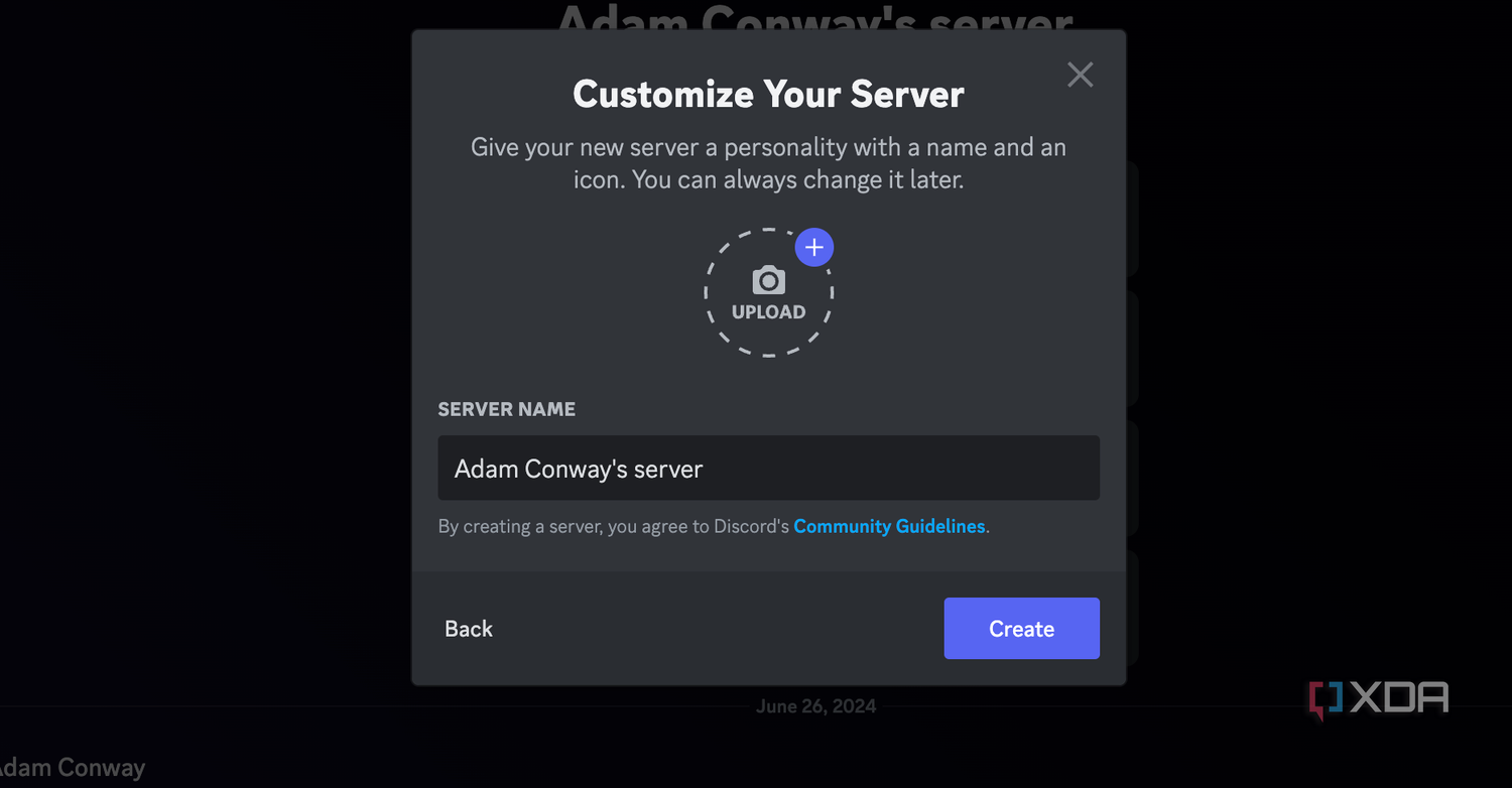 Creating a Discord server and naming it