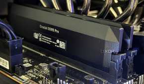 crucial pro overclocking ddr5 installed on a motherboard seen from close up