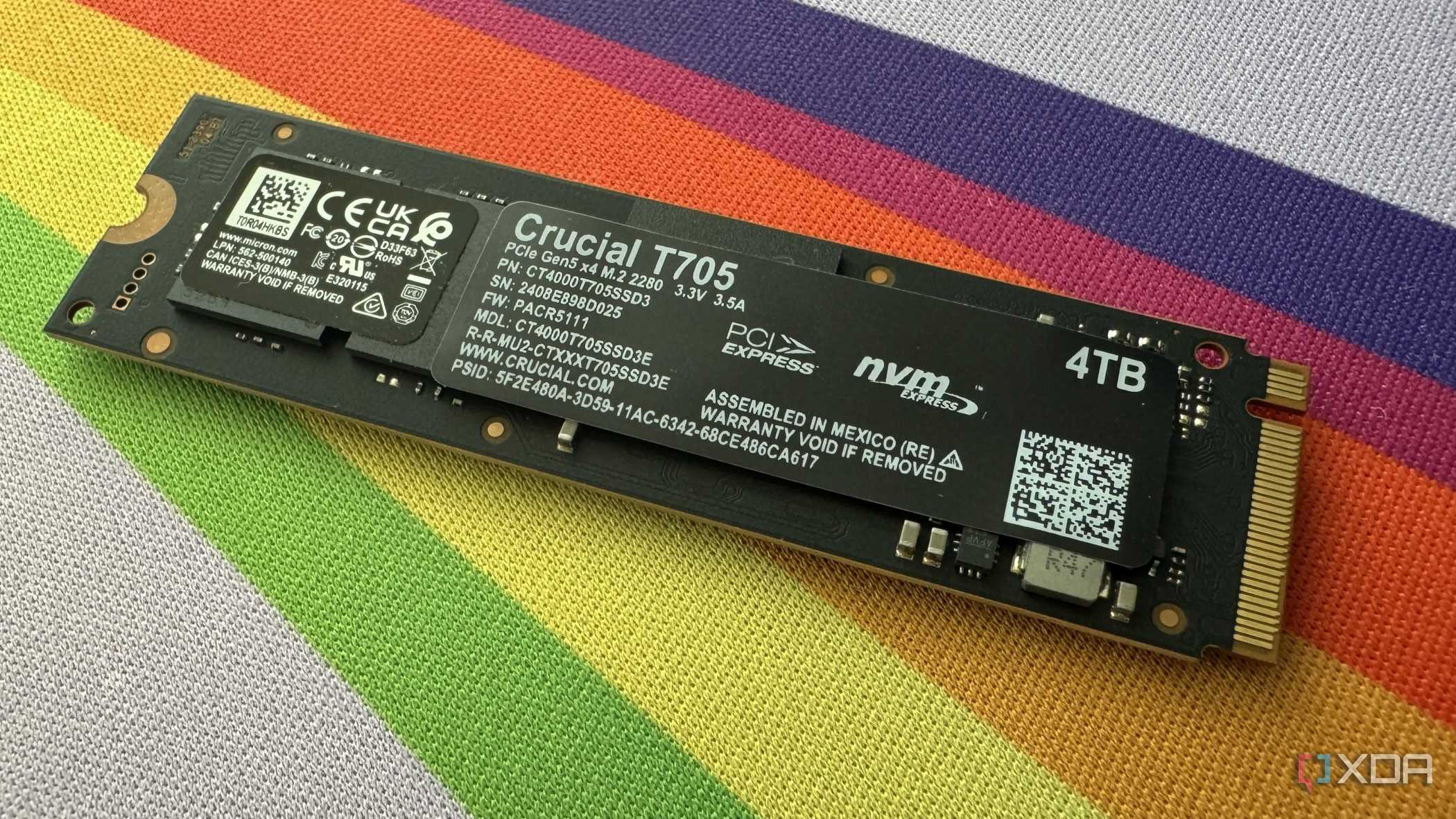 crucial t705 ssd shown from the back label