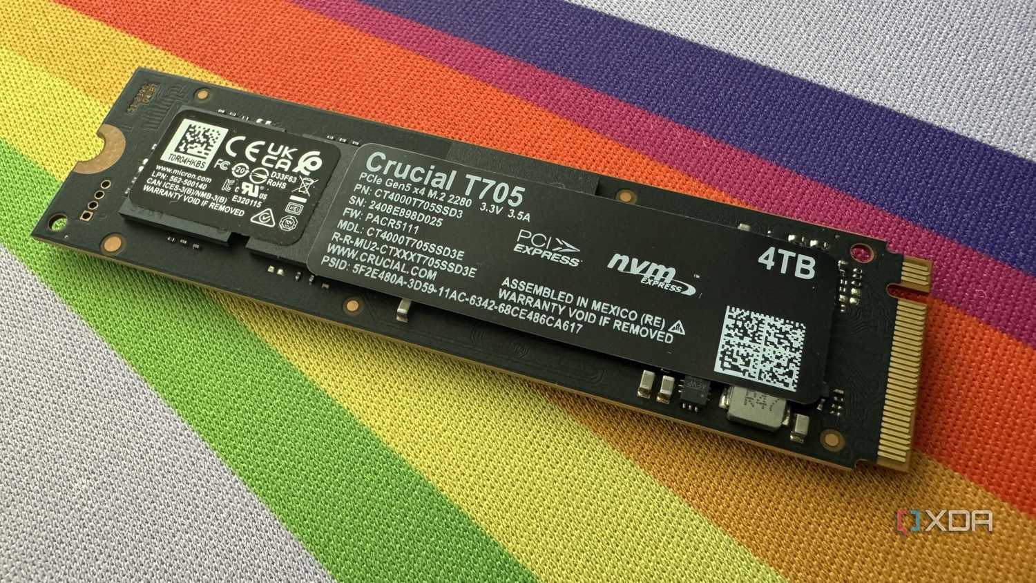 crucial t705 ssd shown from the back label
