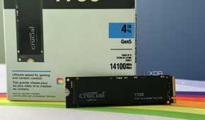 crucial t705 ssd standing up in front of its packaging