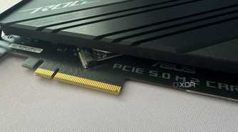 crucial t705 ssd mounted on a pcie adapter card with heatsink attached