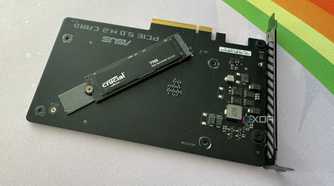 crucial t705 ssd mounted on a pcie adapter card
