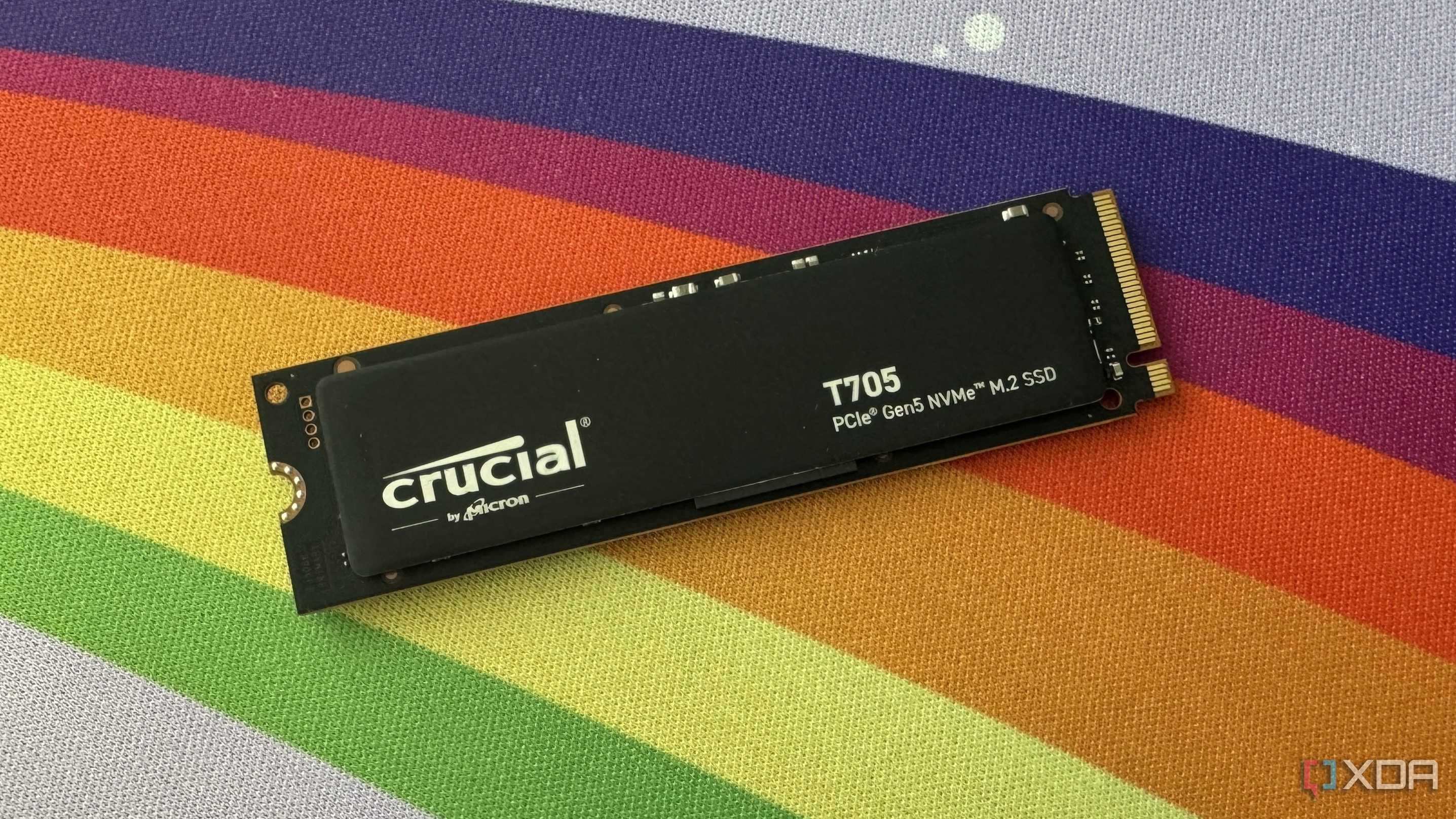 crucial t705 ssd on a rainbow deskmat
