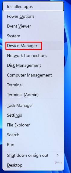 device manager option from pressing windows key + x