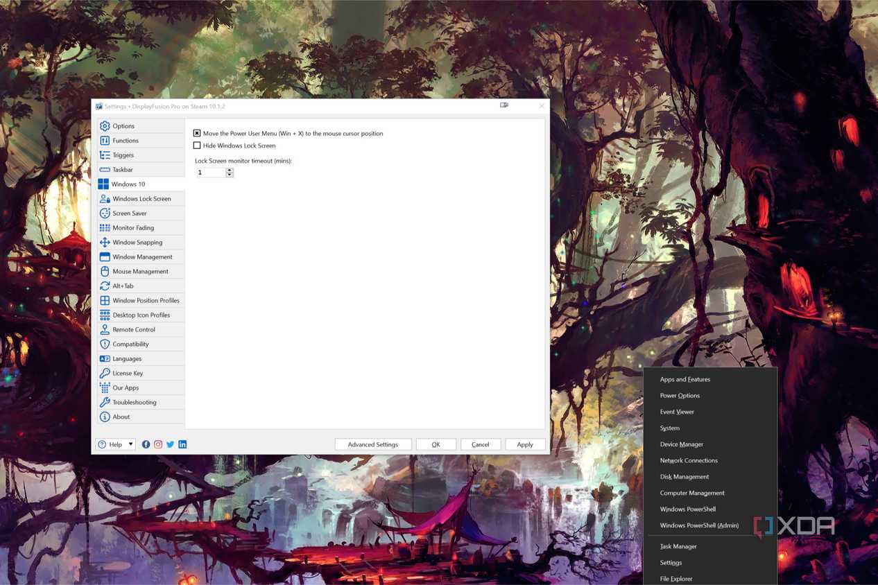 A screenshot of DisplayFusion