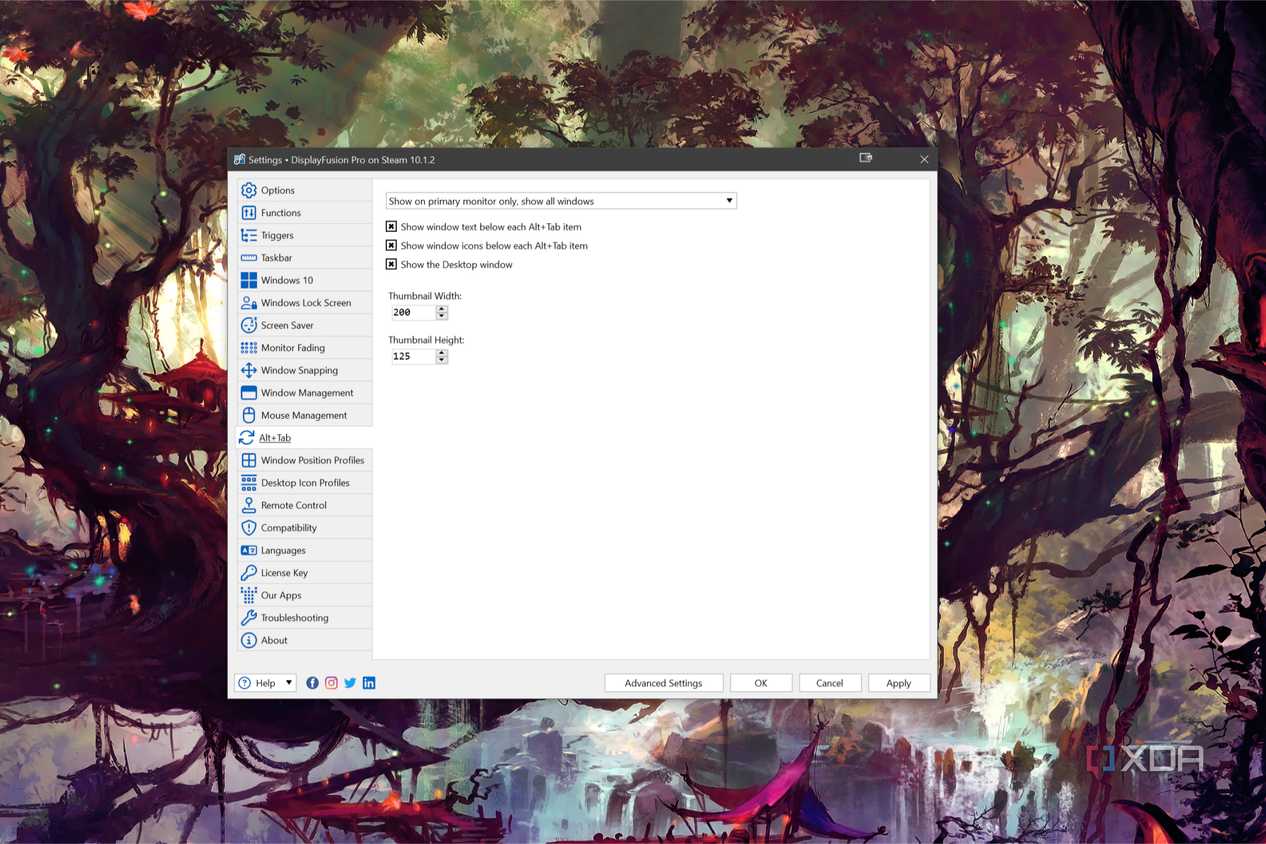 A screenshot of DisplayFusion