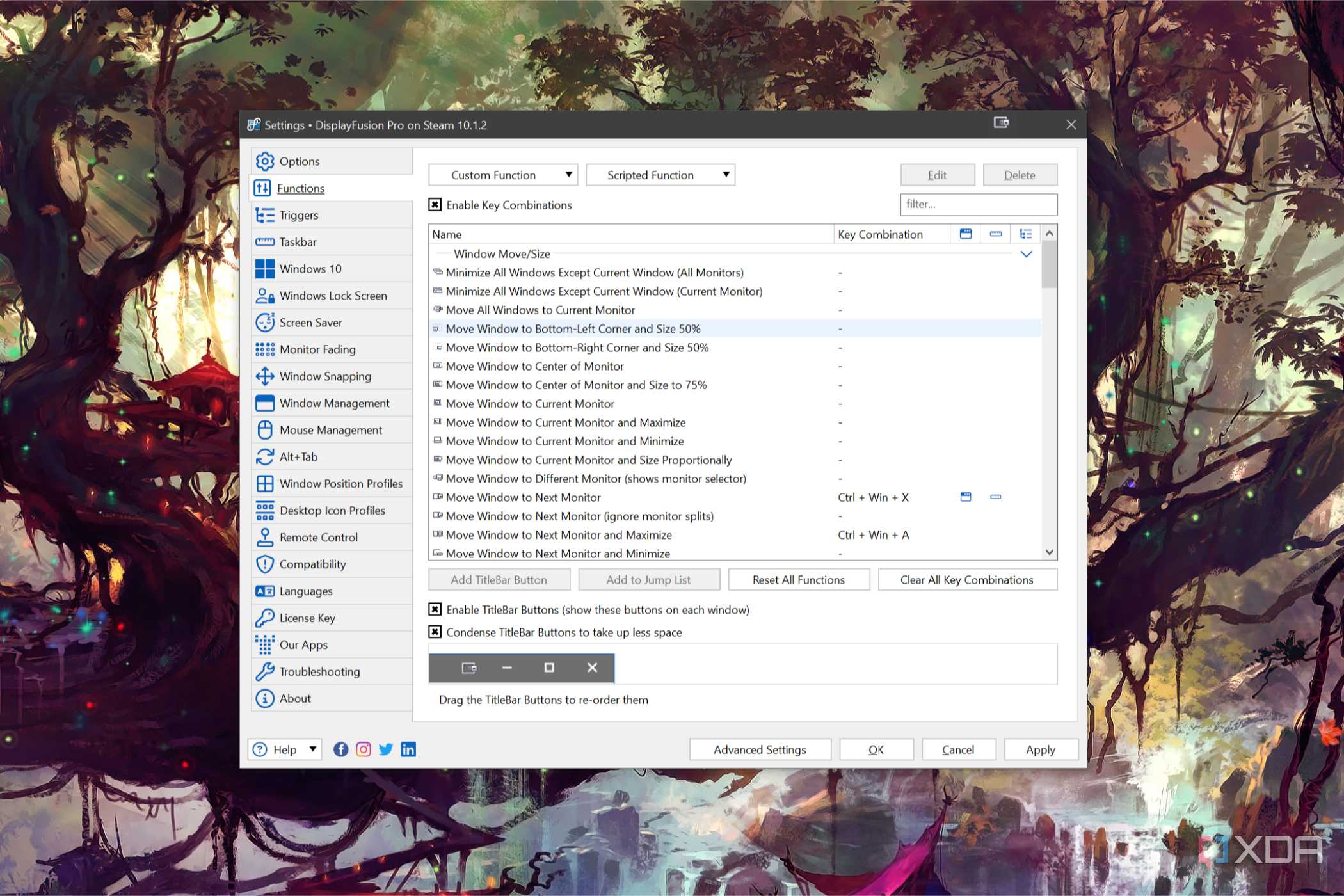 A screenshot of DisplayFusion