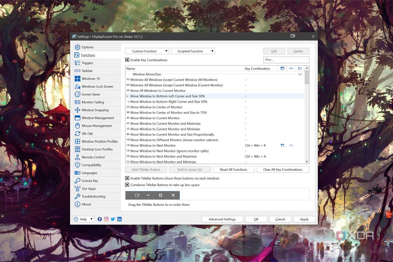 A screenshot of DisplayFusion
