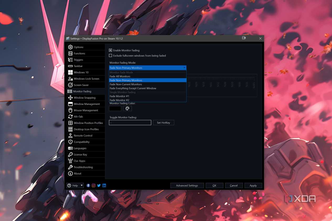 A screenshot of DisplayFusion