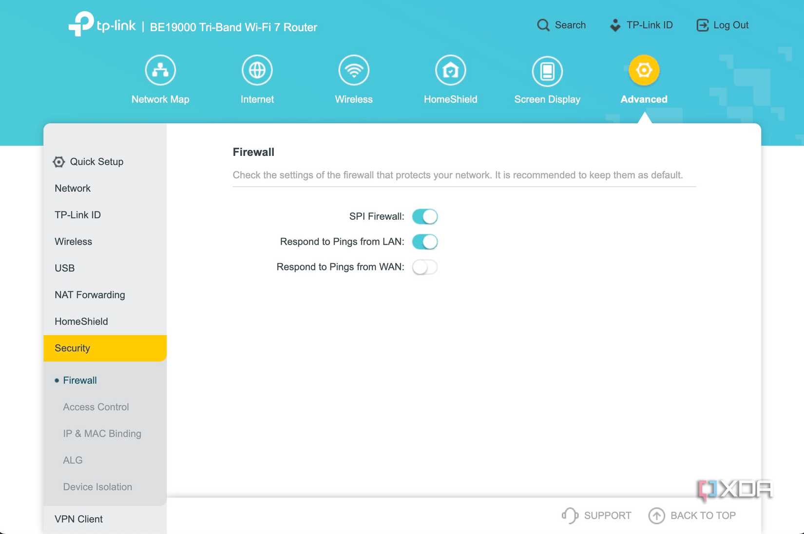 Illustration of Tp Link Archer C7 Firewall Advanced Settings