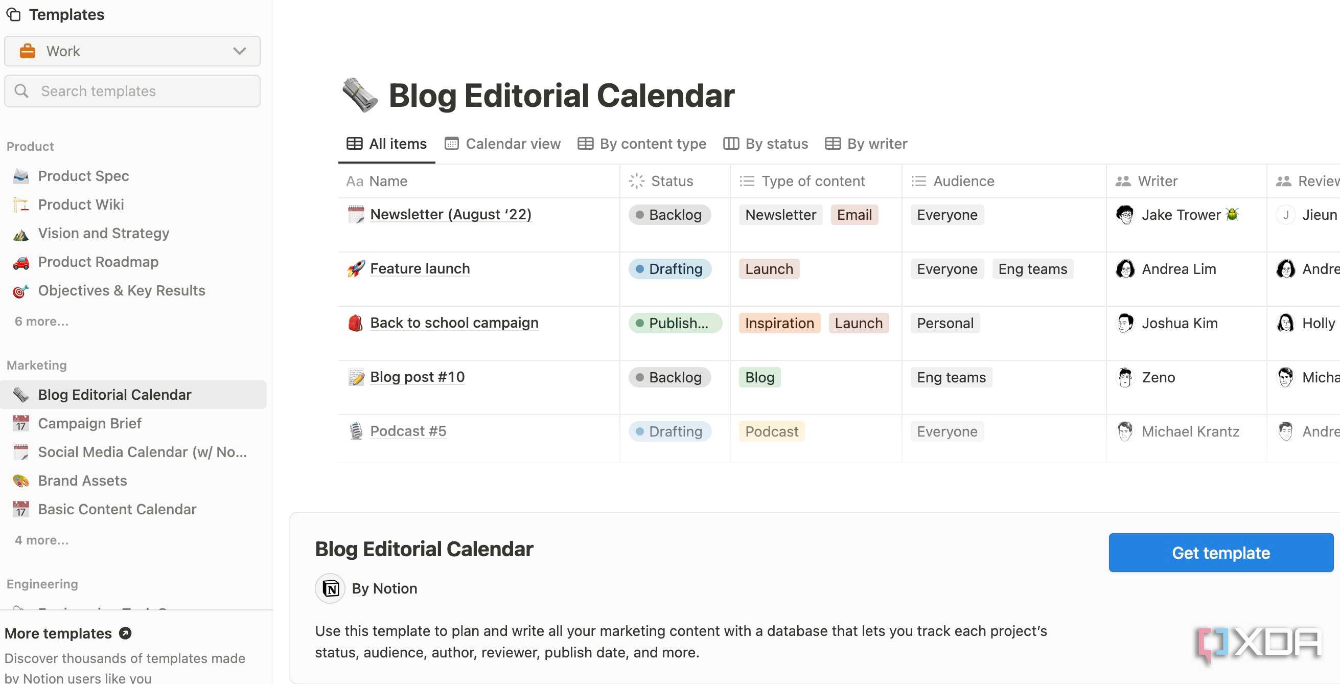 A screenshot showing Notion templates