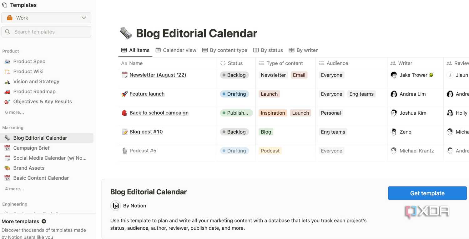A screenshot showing Notion templates