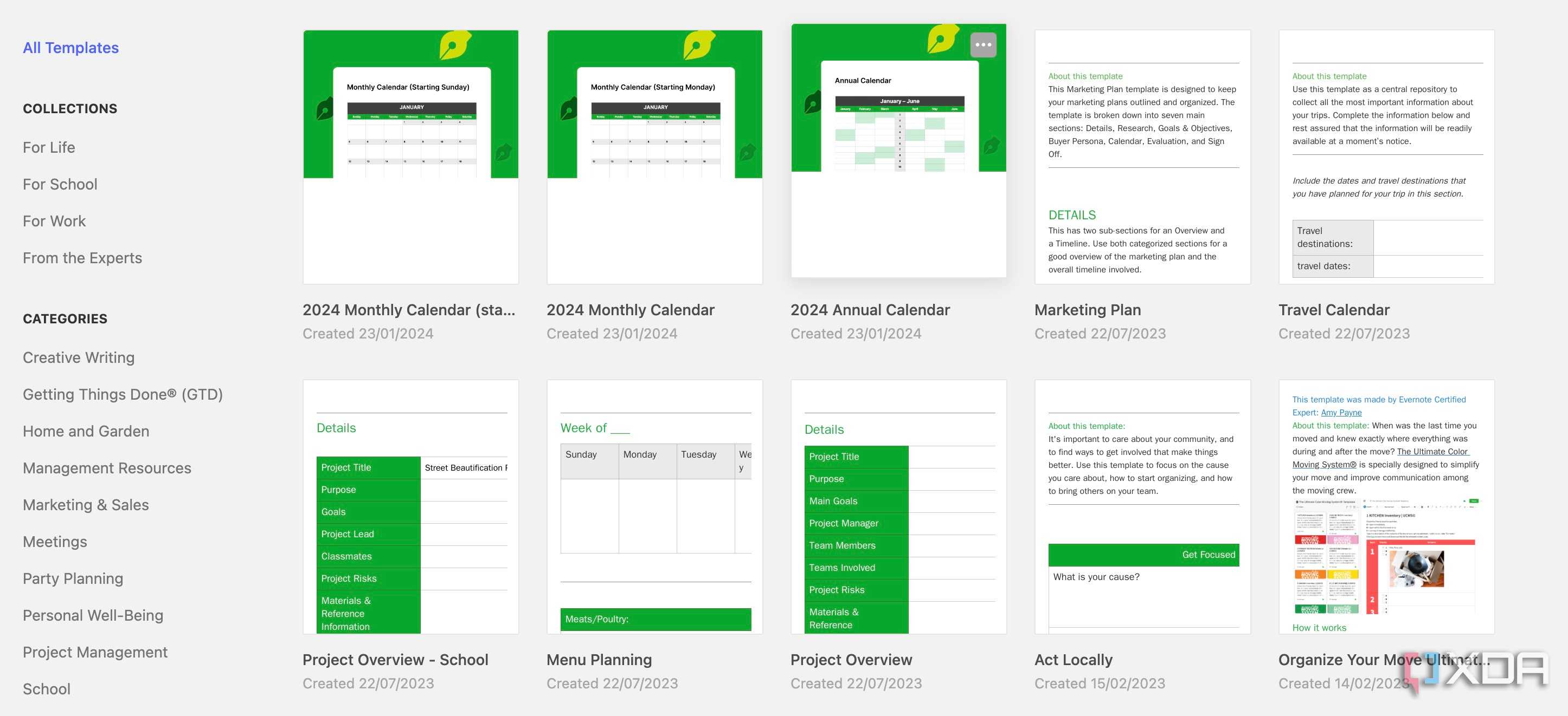 Evernote templates