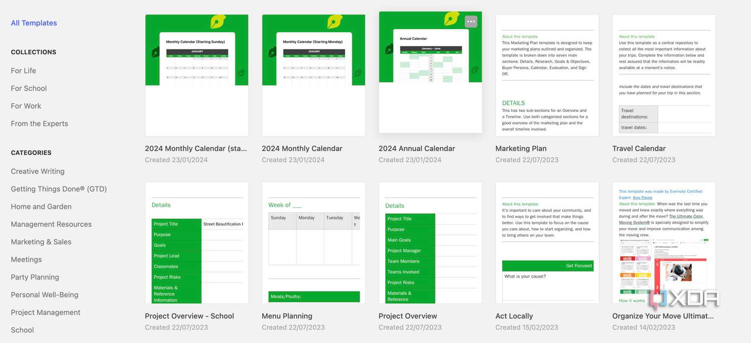 Evernote templates